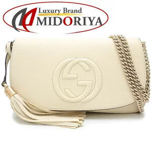GUCCI Soho Chain Shoulder Bag Interlocking Leather Ivory White